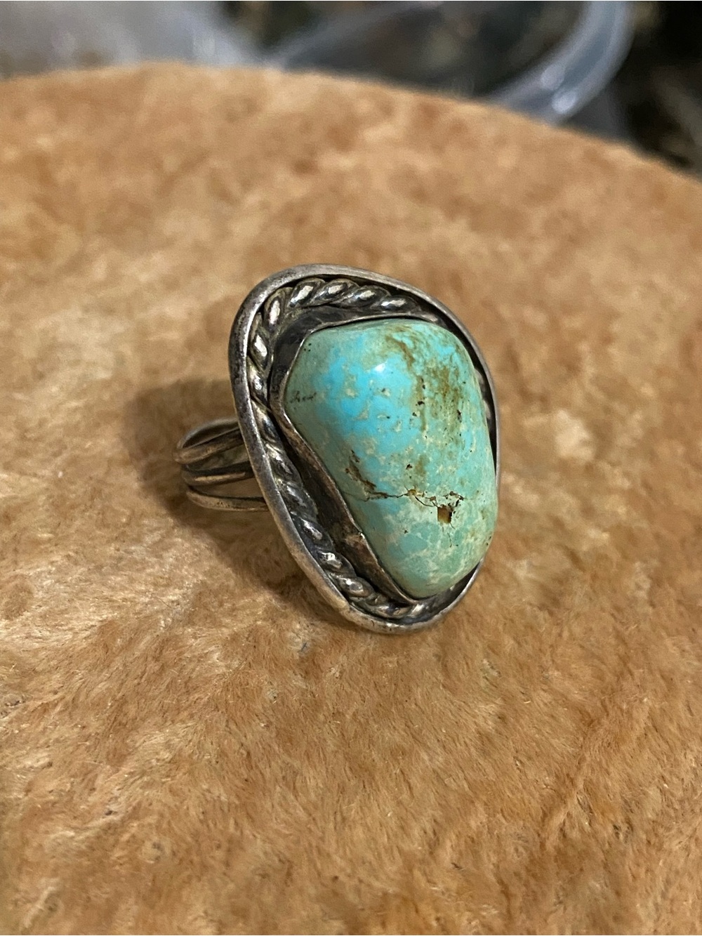 Vtg Navajo Size 7.5 Turquoise Hallmarked With Claw Mark Sterling Ring